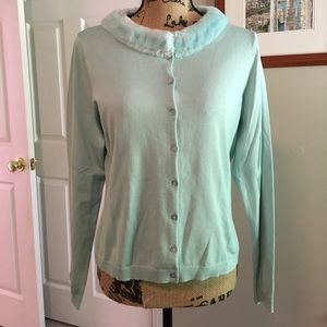 NWT Silx Aqua Faux Fur Trim Silk Cardigan